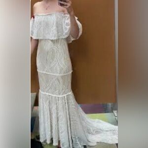 Lulu's My Life White Lace Off-Shoulder Mermaid Lace Maxi Dress Size XL NWT Lined